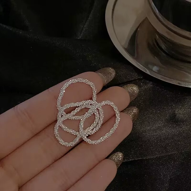 Ring Korean sparkling silver, Manchurian forest style, thin stackable circle band