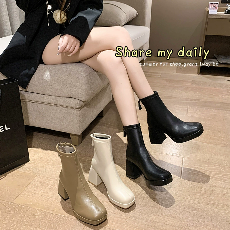 Новые Ботинки Martin на высоком каблуке, женские осенне-зимние Ботинки Martin в Корейском стиле на задней молнии, женские непромокаемые столовые кожаные сапоги на высоком каблуке, женские