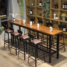 创意复古酒吧靠墙吧台桌椅美式实木吧台桌创意铁艺奶茶店高脚椅