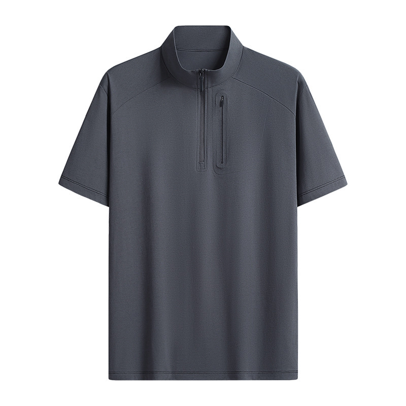2025 New Summer Style Zippered Stand-Up Collar Polo Shirt Men's Short-Sleeved T-Shirt Moisture-Wicking Quick-Drying Light Business