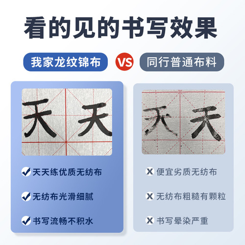 Water writing cloth scroll calligraphy practice water writing paper brush copybook blue dragon pattern rice grid blank water writing cloth set