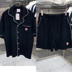 CASA卡萨针织开衫翻领短袖+短裤刺绣套装图案男女同款现货跨境
