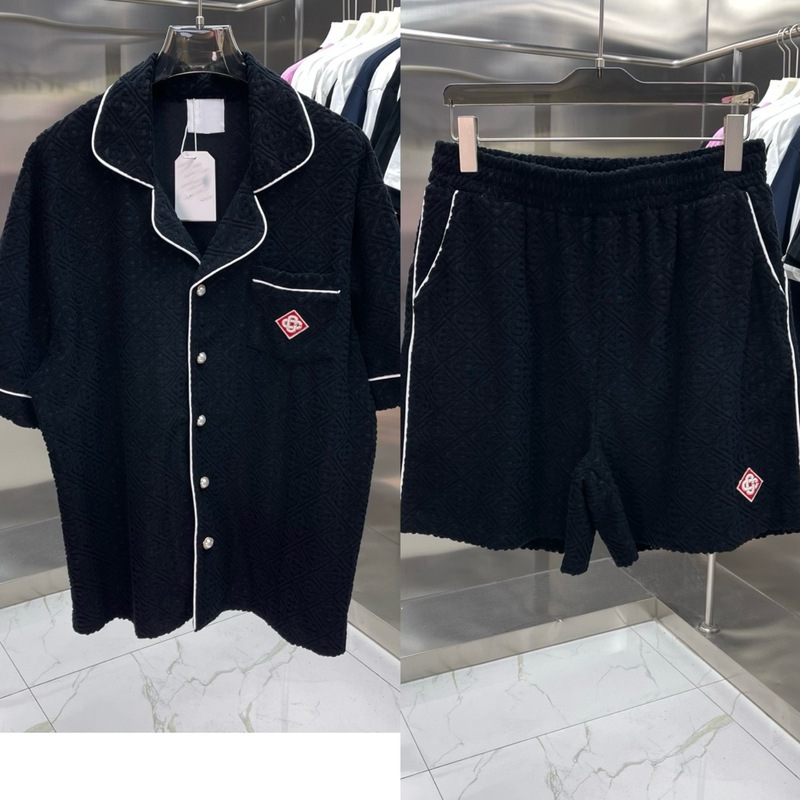 CASA卡萨针织开衫翻领短袖+短裤刺绣套装图案男女同款现货跨境|undefined