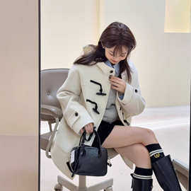 【霜糖软裘】甜美通勤百搭新款连帽羊毛外套秋冬韩系学院风HL62