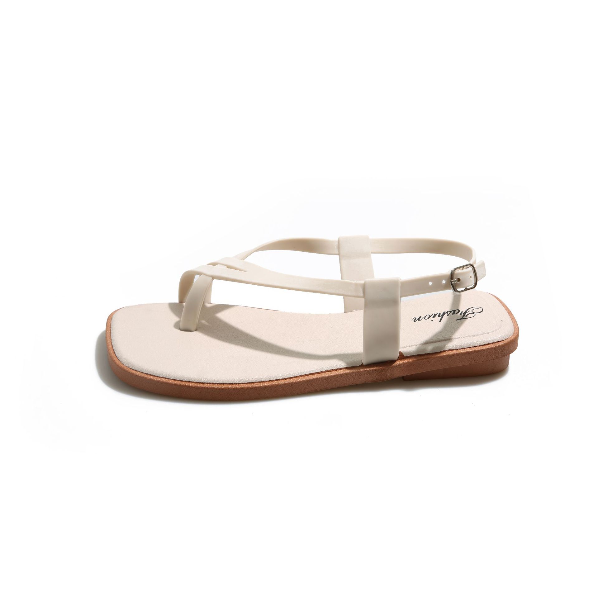 2025 New Style For Women Summer Outdoor Wear Internet Celebrity Ins Flat Roman Sandals One-Strap Toe-Loop Women's Shoes_vogvips.com
