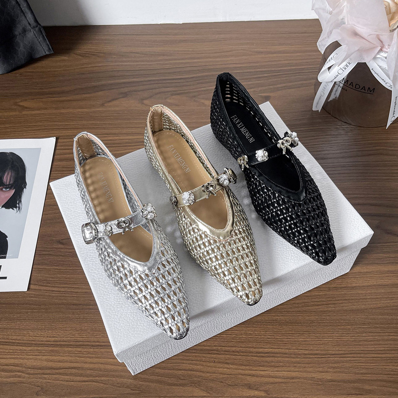 Cross-Border Foreign Trade Processing Customized Silver Inner Height Increasing Shoes for Women New Style Small Fragrance Evening Style Woven Flat Shoes for Women Cross-Border Foreign Trade Processing Customized Silver Inner Height Increasing Shoes for Women New Style Small Fragrance Evening Style Woven Flat Shoes for Women