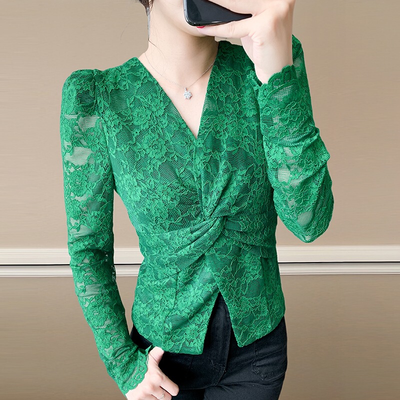 2025 Autumn New V-Neck Slimming Lace Elegant Fashion Twist Slimming Top Base Shirt for Women Dropshipping 2025 Autumn New V-Neck Slimming Lace Elegant Fashion Twist Slimming Top Base Shirt for Women Dropshipping