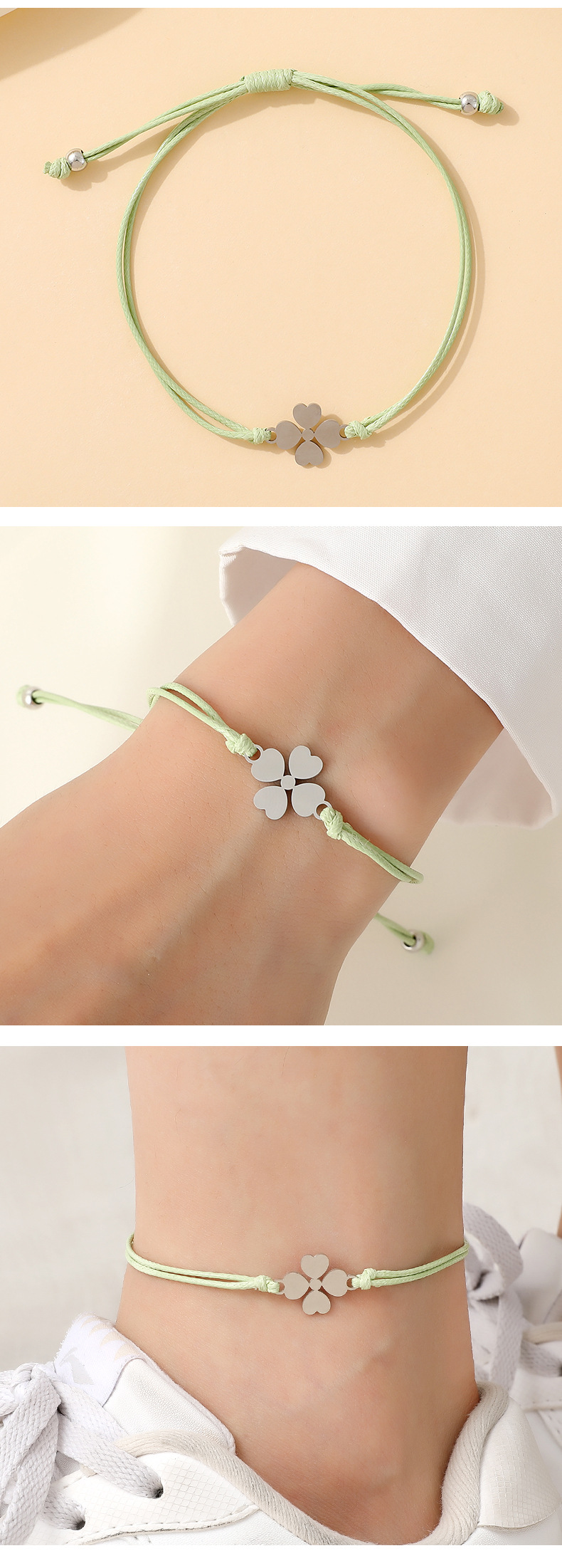 Holiday, Daily Occasion 304 Stainless Steel, Wax line Material Ball, Flower Pattern IG Style Simple Style Ball Flower 304 Stainless Steel Wax Line Wholesale Bracelets