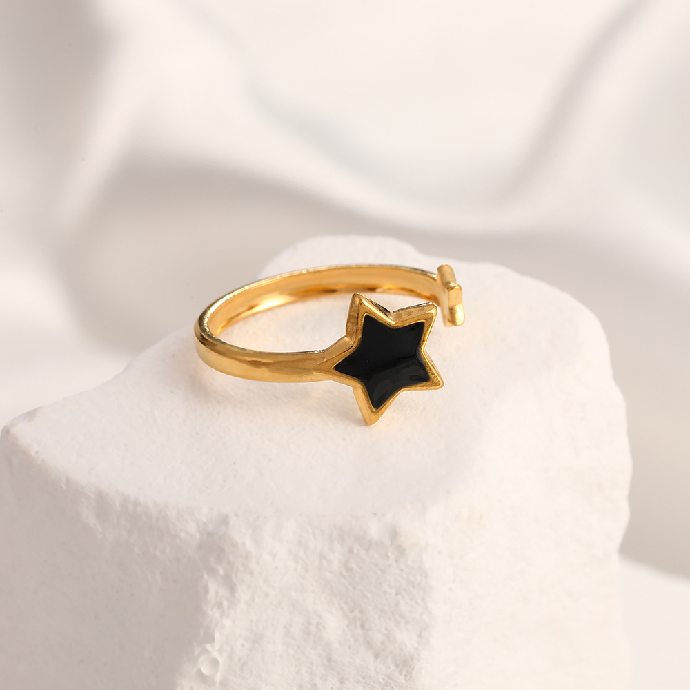 8g Weight 18K Gold Plated Plating Material Open Rings Classification Adjustable Ring Size 1 Piece Quantity Holiday, Daily Occasion 304 Stainless Steel Material Star, Oval, Wings Pattern Unisex Gender Enamel Design Simple Style, IG Style Style Wholesale Jewelry IG Style Simple Style Star Oval Wings 304 Stainless Steel 18K Gold Plated Enamel Open Rings 13