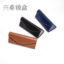 定做时尚手工眼镜盒精品皮质盒子黑色三角折叠眼镜盒批发可打logo