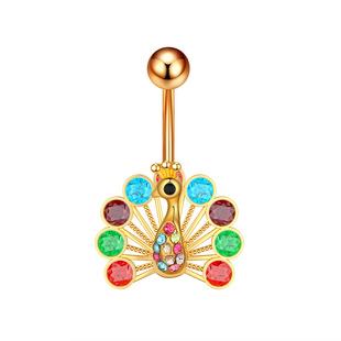 European and American Cross-Border Fashion Light Luxury Peacock Navel Nail Exquisite Zircon Navel Ring Copper Inlaid Zircon Navel Button Piercing Jewelry