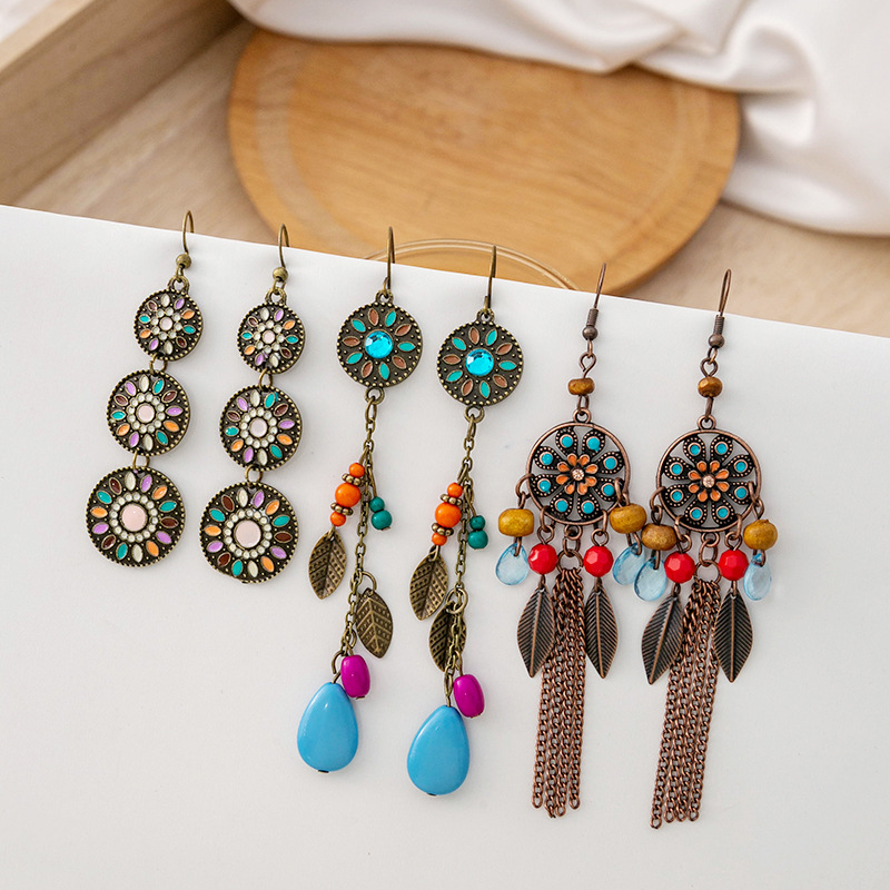 Retro Ethnic Style Geometric Alloy Tassel Plating Women's Drop Earrings 1 Set display picture 7