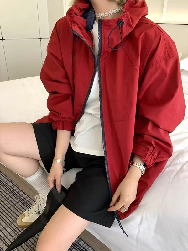 韩系时尚连帽外套女2025秋季新款宽松百搭休闲显瘦拼色拉链上衣潮|undefined