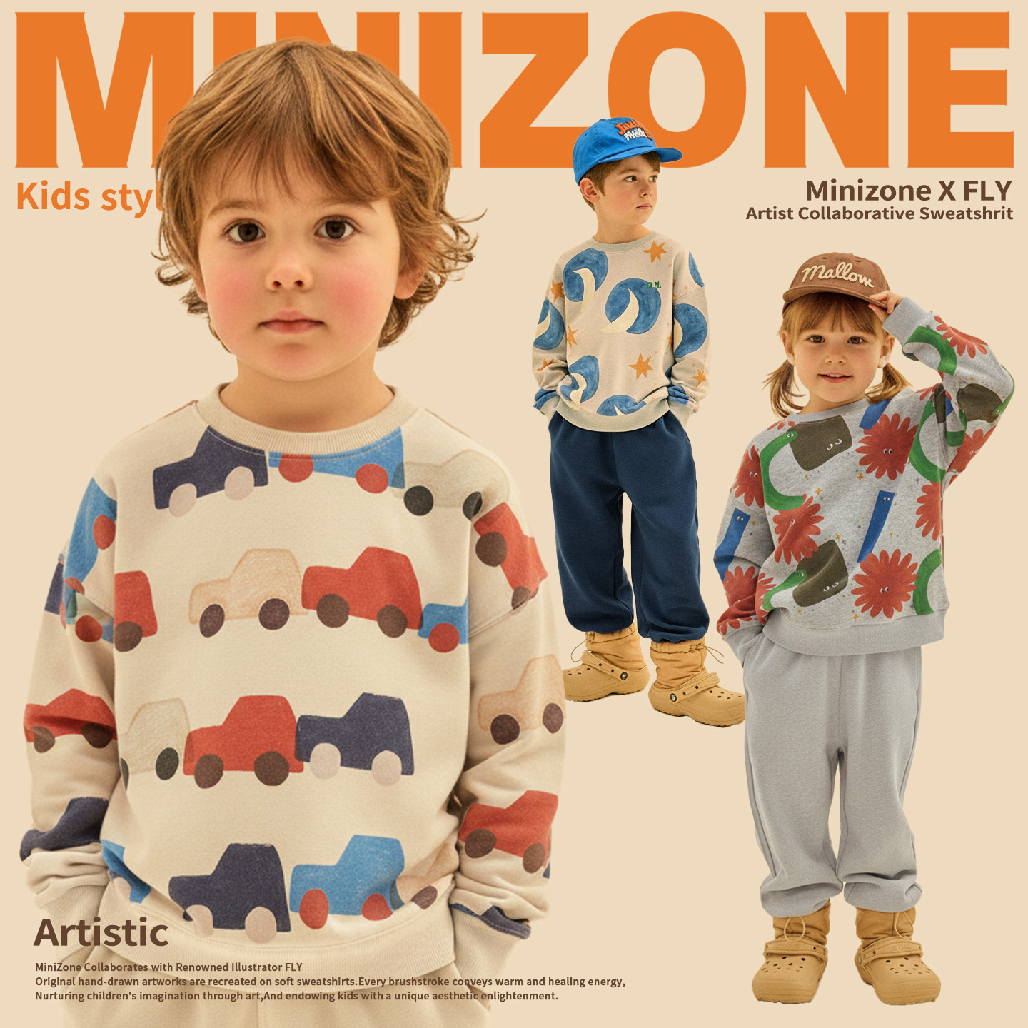 Minizone Kidsren's Sweatshirt 2026 Spring Collection Girls' Sweatshirt Autumn Loop Boys' Pants Set Baby Clothing