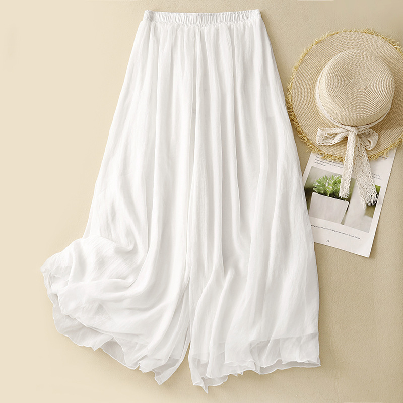 2025 Summer New Style Chinese Style Elastic Waist Cotton and Linen Wide Leg Pants Loose Yoga Pants Double Layer Elegant Nine-Point Pants Culottes 2025 Summer New Style Chinese Style Elastic Waist Cotton and Linen Wide Leg Pants Loose Yoga Pants Double Layer Elegant Nine-Point Pants Culottes