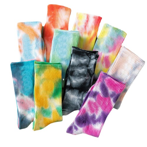 Tie-dyed mid-calf socks, street fashion high-cut socks, men's and women's solid color cotton socks, basketball men's socks, skateboard socks