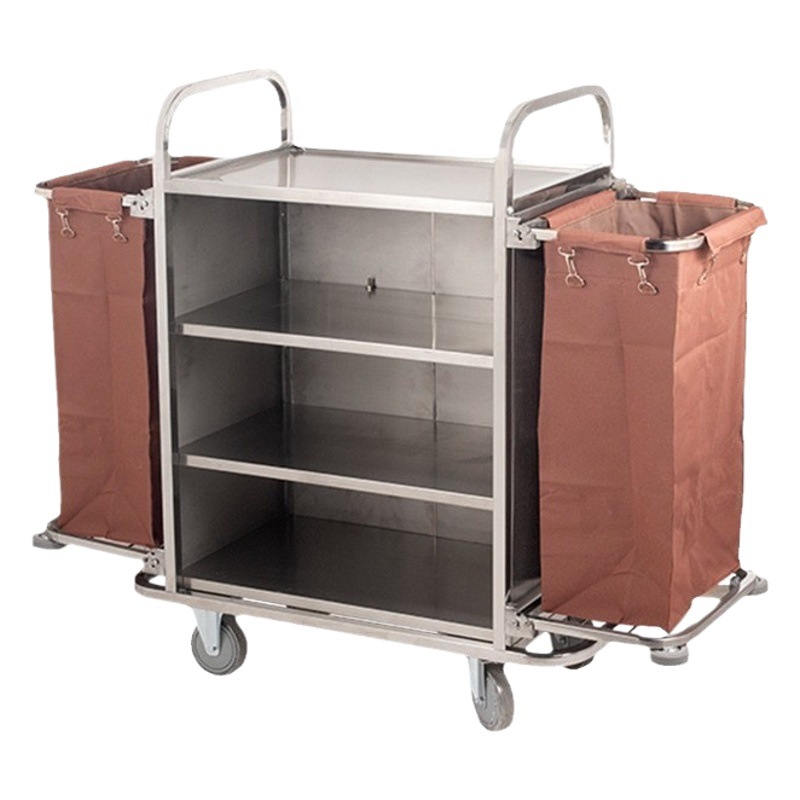 Wholesale Hotel Stainless Steel Guest Room Cart, Hotel Cleaning Work Cart, Linen Cart, Service Trolley with Silent Wheels