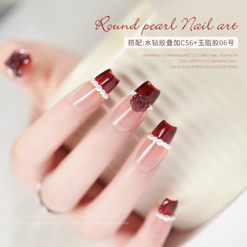 Joyería de uñas perla mixta semicírculo plano beige 12 rejilla en caja tamaño destacado redondo accesorios de uñas material