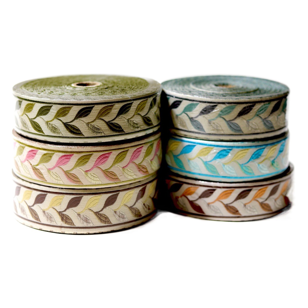 Cinta de 3.5 cm de ancho con patrón de hojas pequeñas de alta precisión para cortinas, ropa étnica, bordes de cuellos, bordes de mangas, manteles individuales, caminos de mesa y tejidos decorativos.