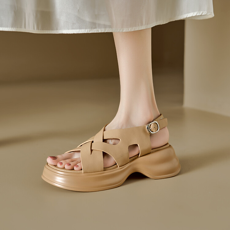 Sandal da cừu đế dày hở ngón tăng chiều cao nữ — Màu bạc, Màu mơ chi tiết 27