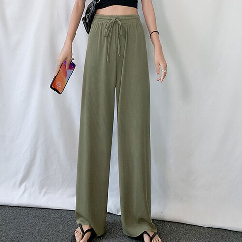 One-piece dropshipping silk chiffon wide-leg women's high-waisted flowy slimming loose thin floor-length casual nine-quarter pants wholesale