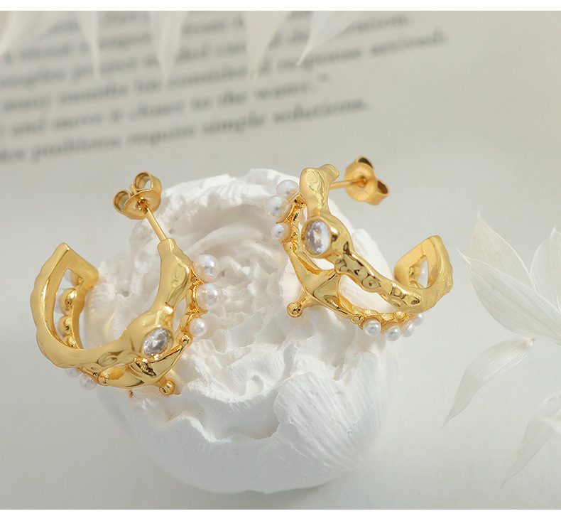 Fashion Geometric Brass Plating Artificial Pearls Zircon Earrings 1 Pair