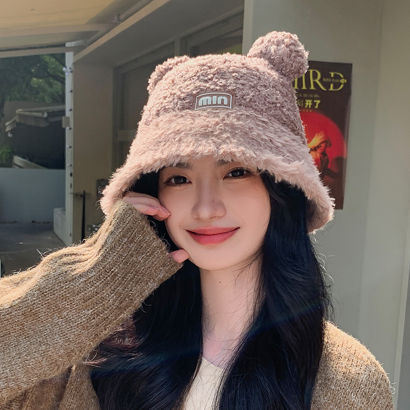 Nueva moda coreana de cordero sombrero de peluche para mujeres otoño y invierno caliente retro versátil más vello grueso sombrero de bañera muestra cara pequeña