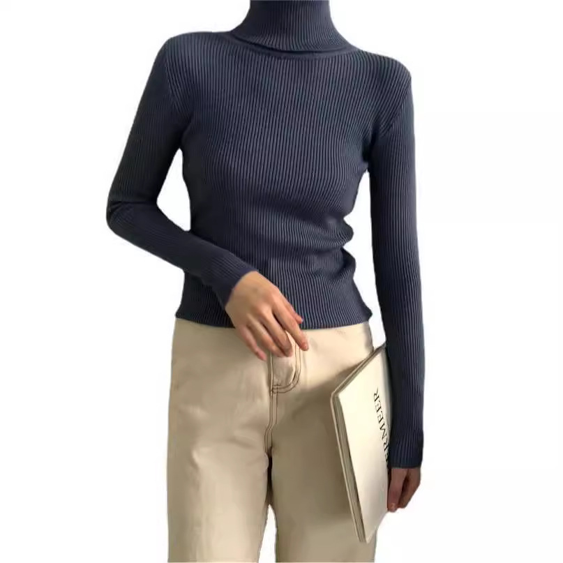 가을과 겨울을위한 여성용 터틀넥 스웨터 2025 한국식 서양식 슬림핏 니트 베이스 셔츠 외복을위한 긴 소매 풀오버 탑