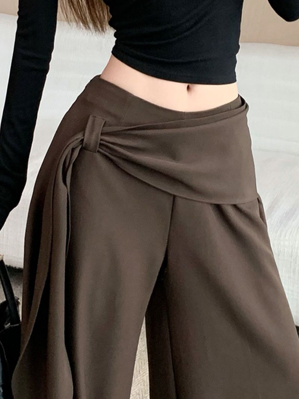 咖色阔腿裤女秋季设计感高腰显瘦2025垂感弯腿直筒休闲裤女A7229|undefined