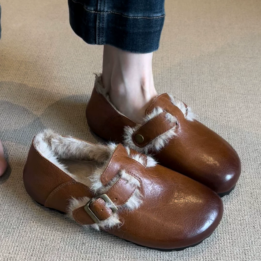 Овчинная версия ~ Ретро баранья шерсть в натуральной коже в цвете ботинки