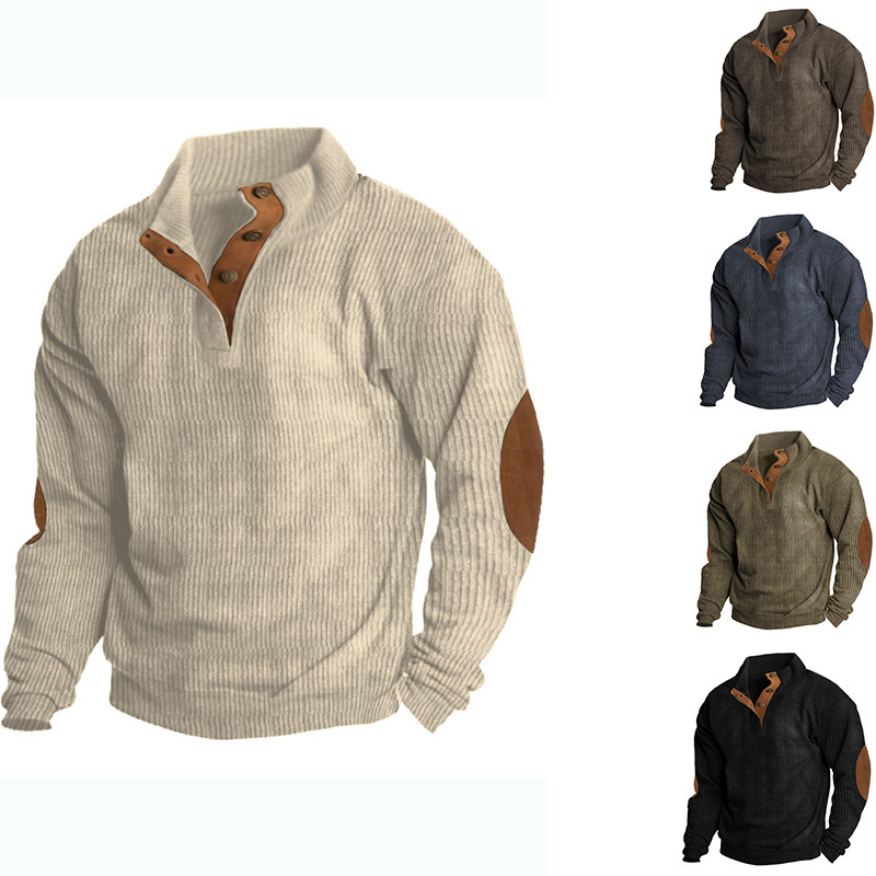 European and American Cross-Border Men's Independent Site Amazon Sweatshirt Corduroy Pullover Henley Shirt Men's Casual Long-Sleeved T-Shirt European and American Cross-Border Men's Independent Site Amazon Sweatshirt Corduroy Pullover Henley Shirt Men's Casual Long-Sleeved T-Shirt