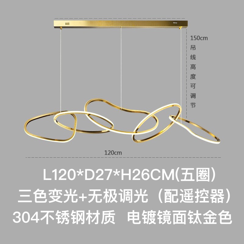 Candelabro de restaurante, barra de bar creativa de lujo ligero, sala de estar personalizada, estilo nórdico minimalista, círculo de acero inoxidable, arte, lámpara de forma especial