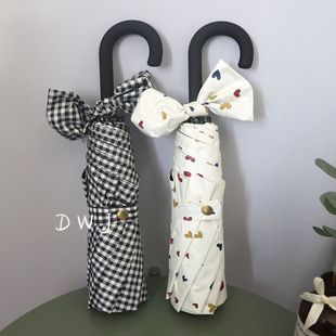 Plaid printed curved handle folding sunny umbrella for men and women sunny and rainy dual-use students 30% sunscreen shading sun umbrella wholesale