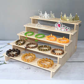 实木手串收纳架加宽阶梯架子皇冠发夹摆放架娃手镯手办首饰展示架