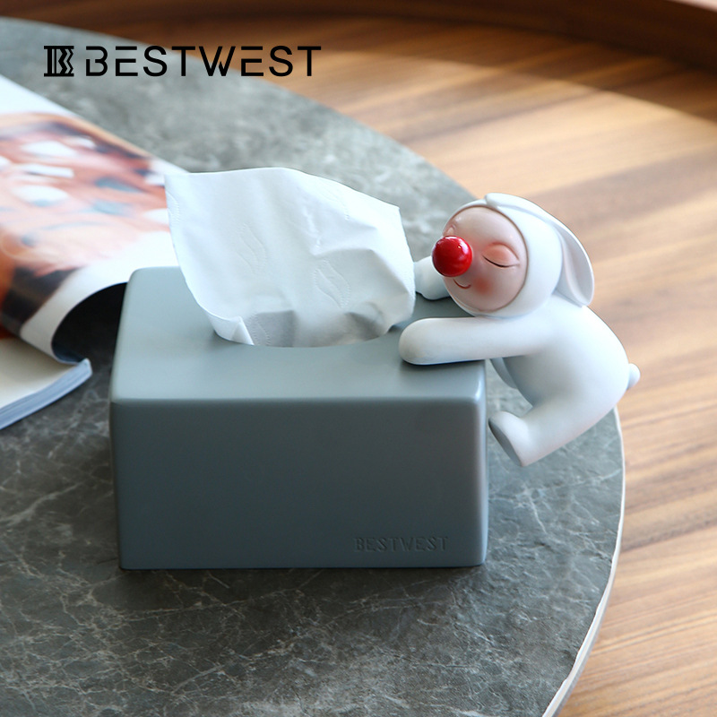 Best West Cartoon Resin Cute Tissue Box Home Living Room Red Nose Doll Ornaments Tissue Box Decoration
