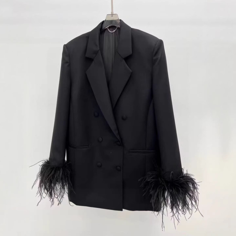 2026 New Style Black Ostrich Feather Blazer for Women, High-End and Elegant, Loose Long-Sleeve Design with a Strong and Independent Style 2026 New Style Black Ostrich Feather Blazer for Women, High-End and Elegant, Loose Long-Sleeve Design with a Strong and Independent Style