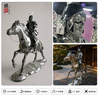定制仿真不锈钢古代武士将军雕塑艺术品大型装饰不锈钢雕塑定制