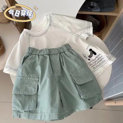 韓系童裝男童褲子夏天2024新款兒童洋氣時髦休閒褲寶寶工裝短褲潮