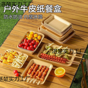 Brown Packing Paper Tray Snack Picnic Barbecue Supplies Disposable Picnic Tableware Paper Plate Camping Style Complete Set of Equipment