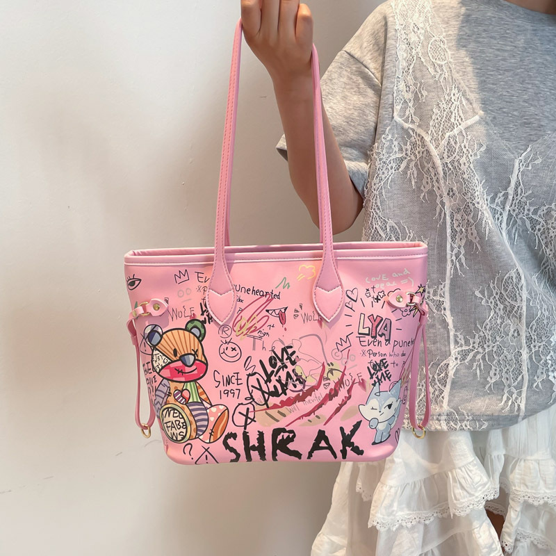 New Cute Graffiti Girl 2025 Large Capacity Handbag Large Capacity Zipper Tote Bag Versatile Western Style Bag New Cute Graffiti Girl 2025 Large Capacity Handbag Large Capacity Zipper Tote Bag Versatile Western Style Bag