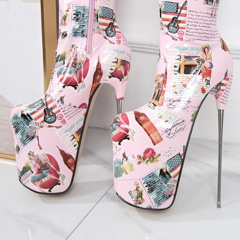 Boot nữ cổ cao quá gối họa tiết ngựa vằn, gót 19 cm, dáng ôm chân co giãn — Hình ảnh Tạp Chí chi tiết 9