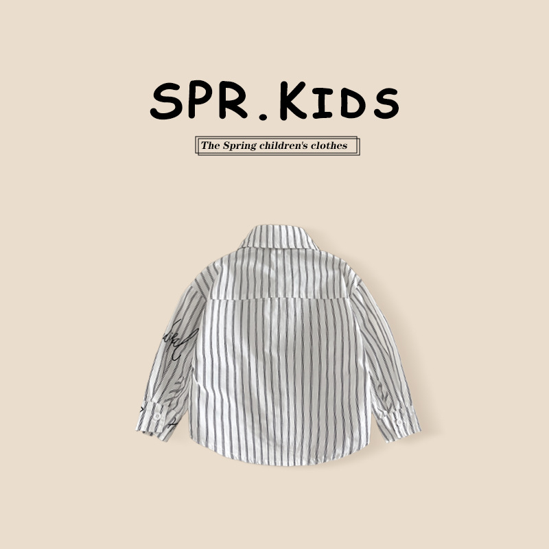 Camisa para niños ropa de primavera para niños 2024 Nueva solapa camisa de Letras a rayas ropa para niños pequeños y medianos estilo coreano abrigo de estilo occidental