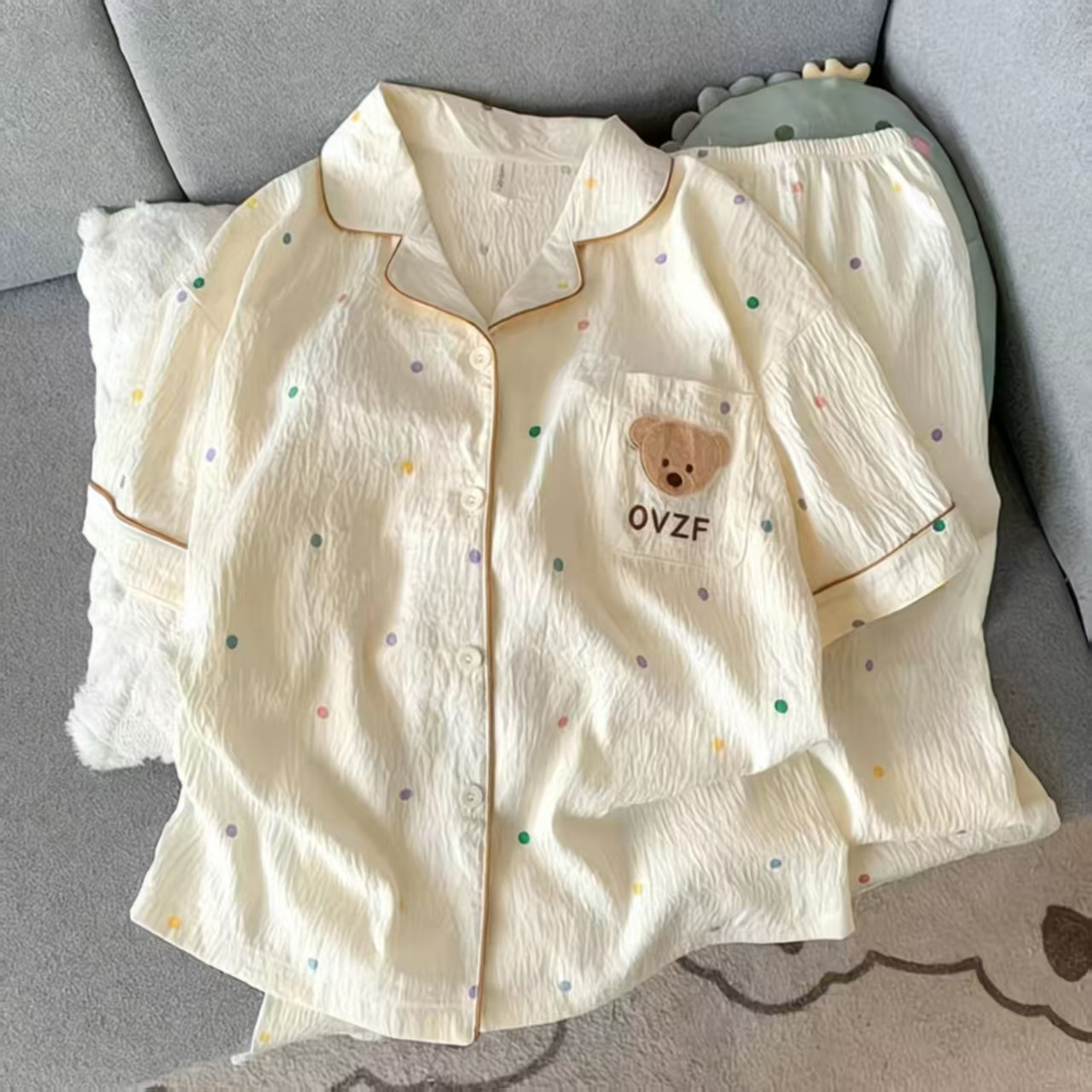 120G nubes de algodón pijama ropa para el hogar manga corta tres piezas set TK comercio exterior transfronterizo pedidos entidad al por mayor tamaño grande