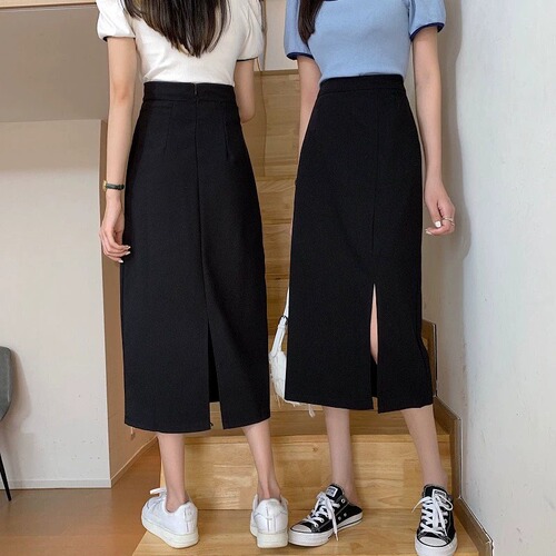 High-waisted women's A-line 20 autumn long skirt black half skirt chic23 petite size new dress unique design