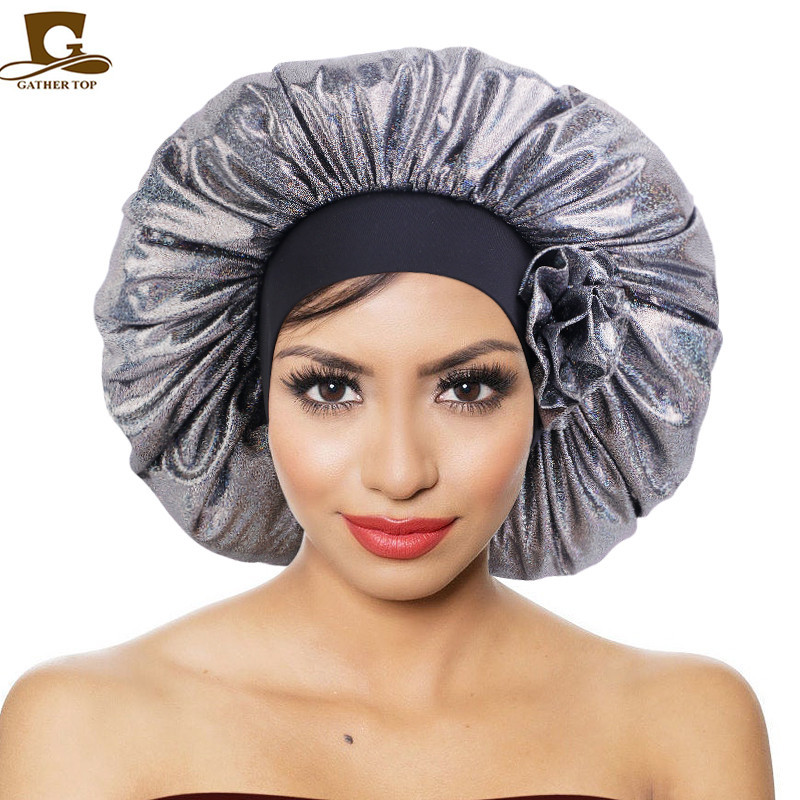 Stretch Wide Brim Bright Silk Extra Large Round Hat Large Flower Head Towel Hat Nightcap Hair Care Hat Amazon Supply