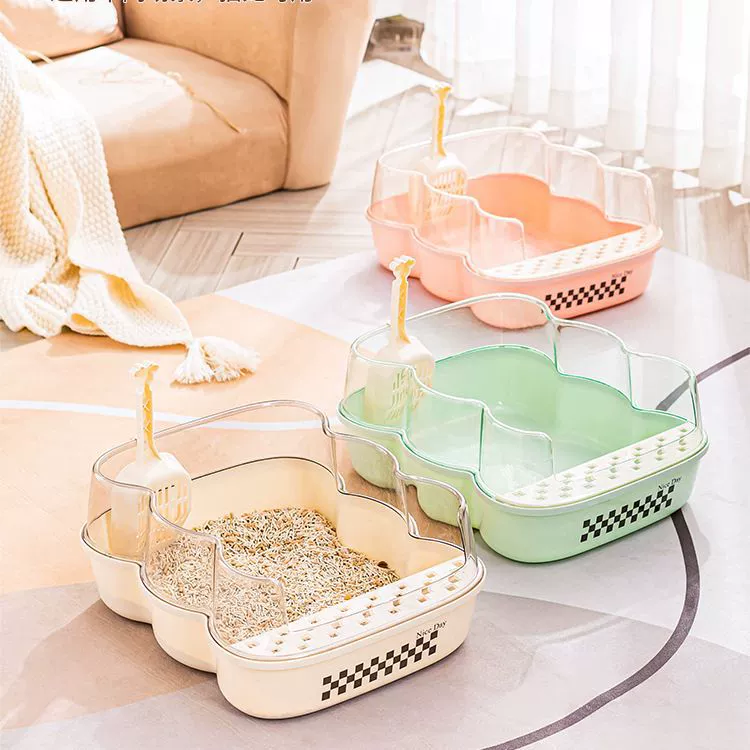 Новый прозрачный полузакрытый кошачий Туалет в кремовом стиле, кошачий Туалет, котенок в брызгозащищенный кошачий Туалет, открытый кошачий Туалет