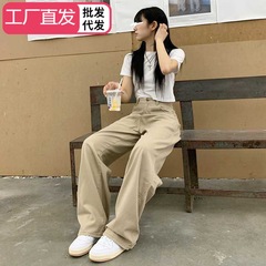 卸売りの長い足のカジュアルなモカの甘い妹のカーキ色の広い足のズボンの9分の常規の延長の秋のズボンの女性