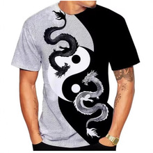 2025新款时尚八卦太极阴阳3d印花男士T恤龙印花中性儿童街头酷短