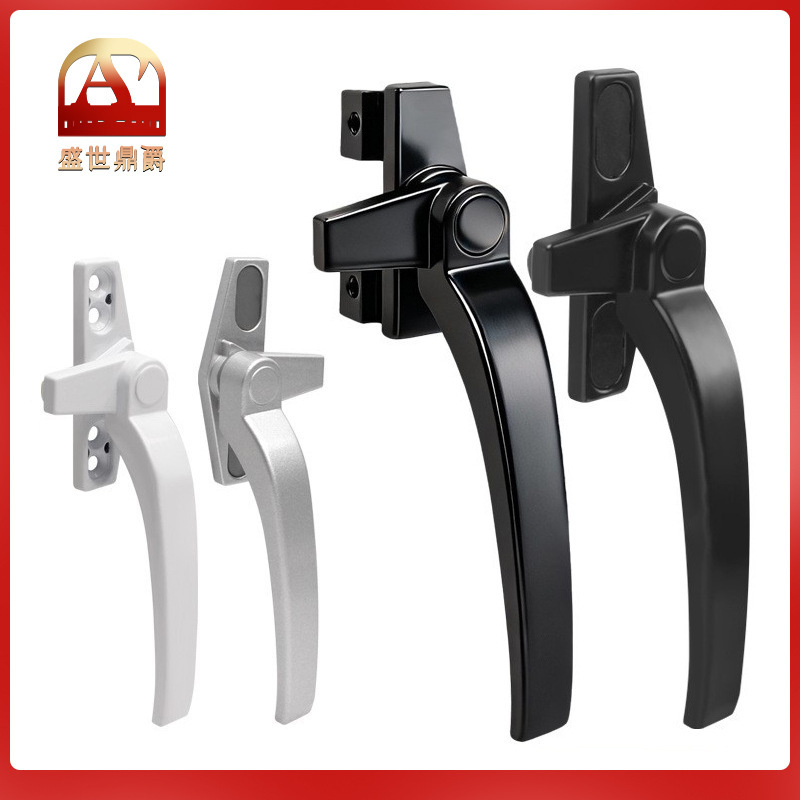 Alloy Door and Window Handle with Buckle Seat, Single-Point Latch, 7-Shaped Handle for Outward and Inward Opening Windows, Sliding Window Latch