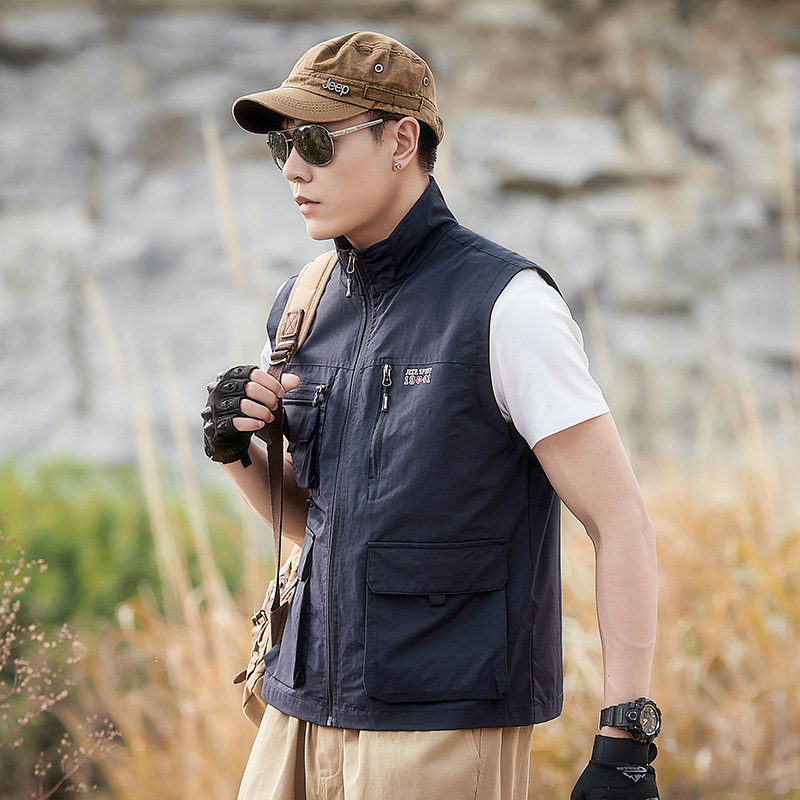 Fotografía al aire libre chaleco hombre otoño invierno nuevo multi-bolsillo chaleco de mediana edad chaleco de herramienta chaqueta casual chaqueta